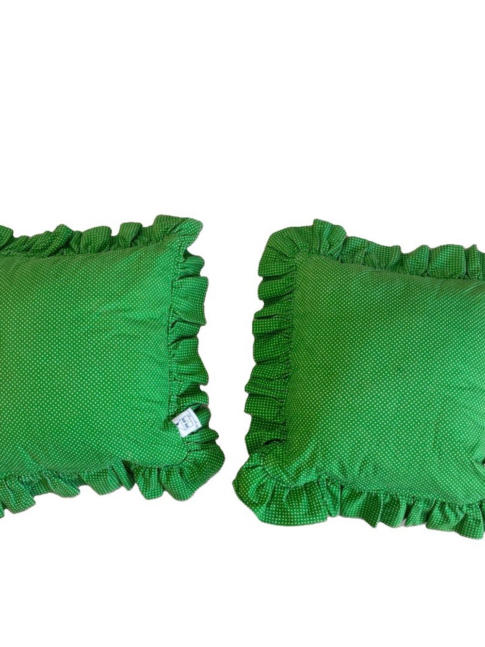 Set of Two Vintage Handmade Quilted Goose Pillows Green and White Polka Dot - Picture 2 of 16